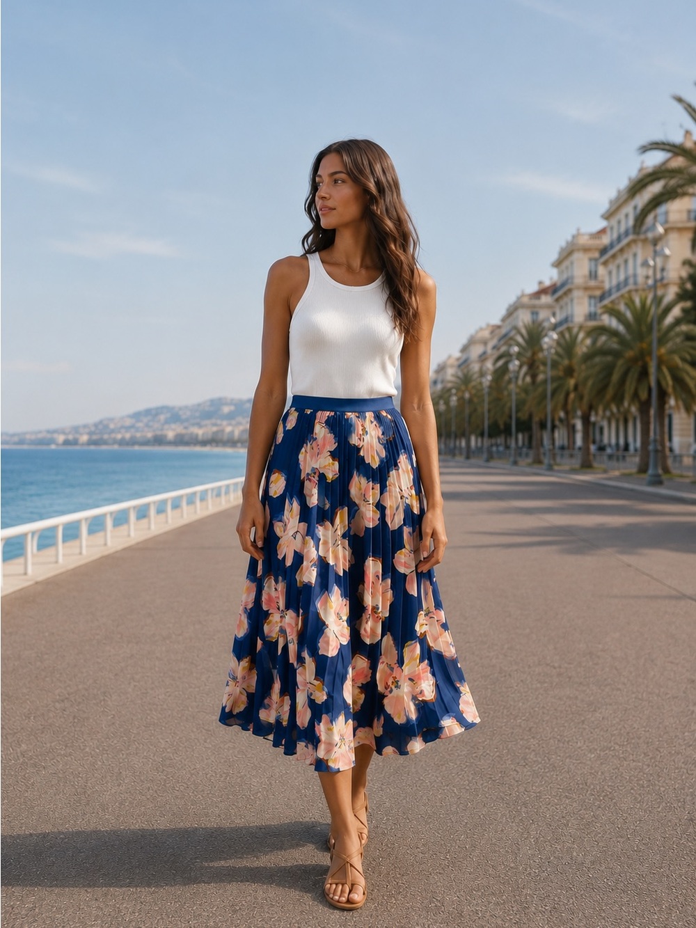 A. New. Day. Blue Floral Pleated Midi Skirt • size medium